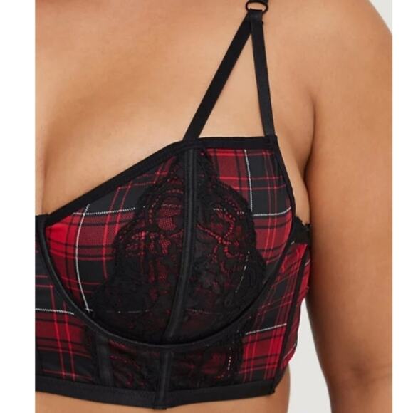 TORRID  UNLINED LONGLINE STRAPPY BRALETTE - PLAID RED SIZE 2 - Picture 3 of 7